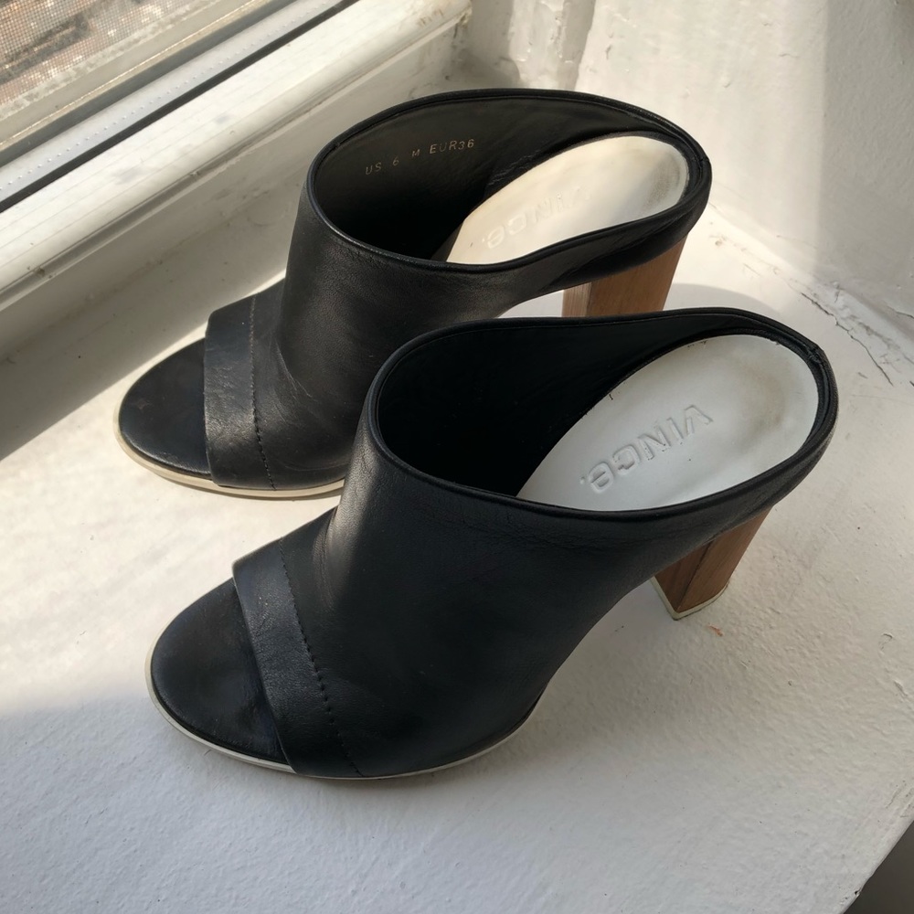 Vince Allison open toe leather mule, wood heel